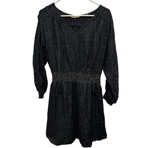 Rebecca Taylor Black Leopard Print Silk Dress